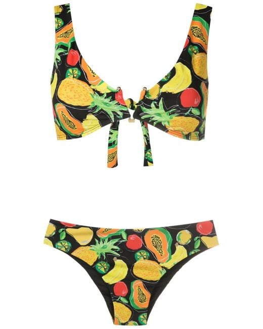 Amir Slama Yellow All-Over Fruit-Print Bikini Set