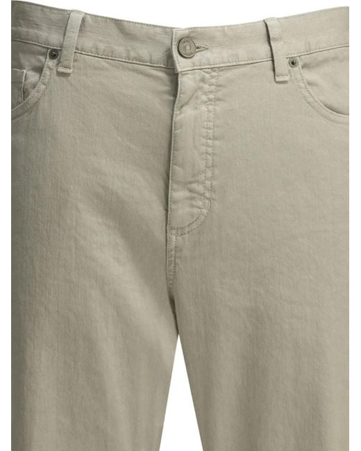 Zegna Natural Logo-Patch Linen Trousers for men