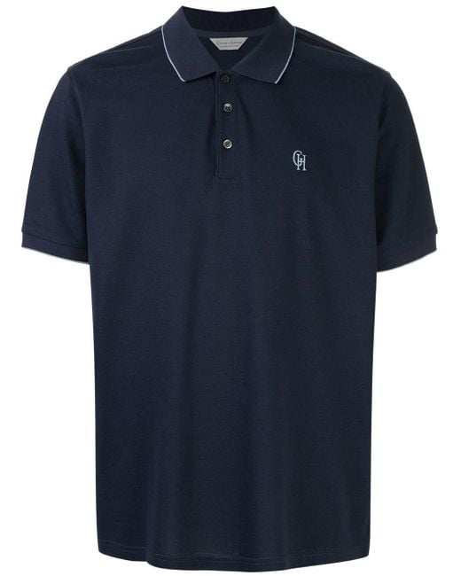Gieves & Hawkes Logo Embroidered Polo Shirt in Blue for Men - Lyst