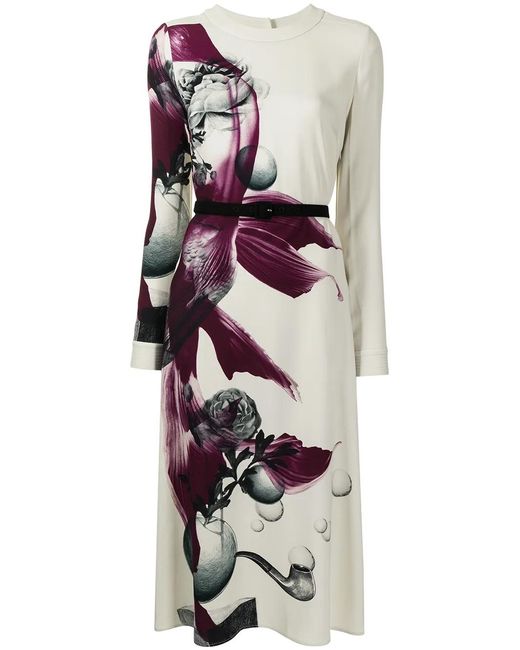 Ports 1961 White Floral-Print Midi-Dress