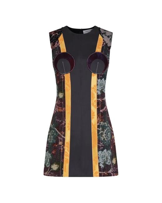 MARINE SERRE Black Tapestry-Panel Moon Mini Dress