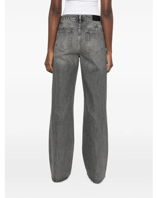 Homage Gray Stud-Embellished Raw-Cut Jeans