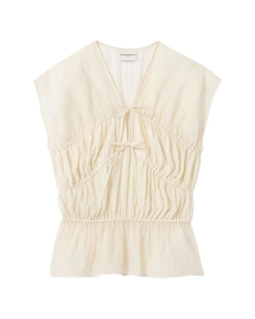 Claudie Pierlot White Tie-Detail Gathered Blouse