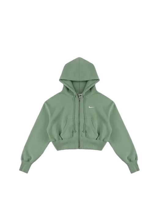 Nike Green Phoenix Fleece Cropped Zip-Up Cotton Hoodie