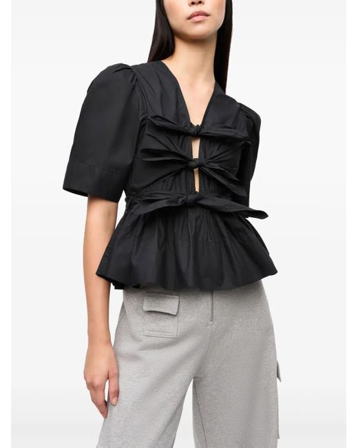 Ganni Black Blouse With Ruffles