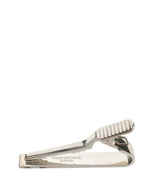 Thom Browne White Striped Tie Pin for men