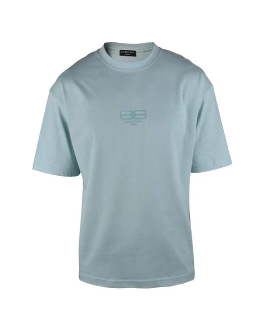 Balenciaga Blue Logo-Embroidered T-Shirt