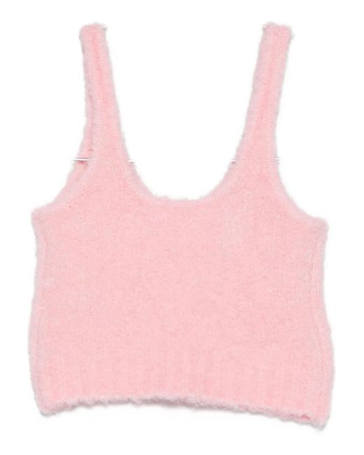 Patrizia Pepe Pink Logo-Patch Knitted Top