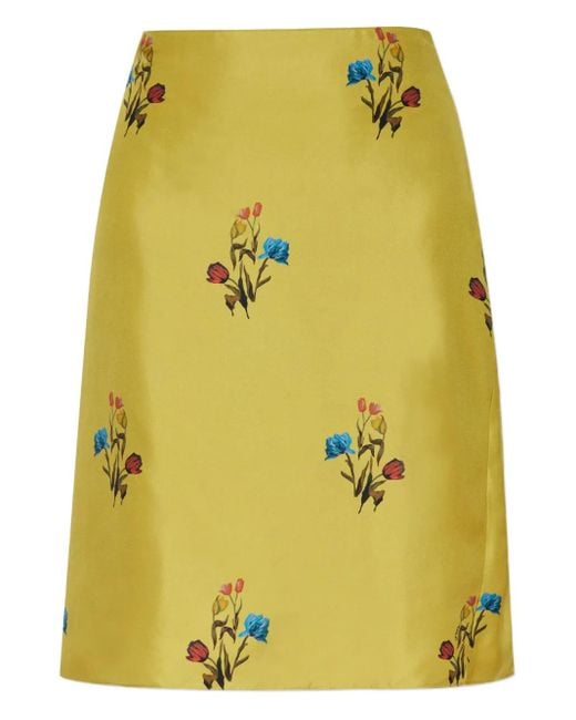 Marni Yellow Floral-Print Silk Midi Skirt