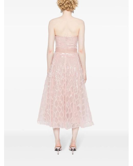 Nissa Pink Sequinned Diamond-Pattern Dress