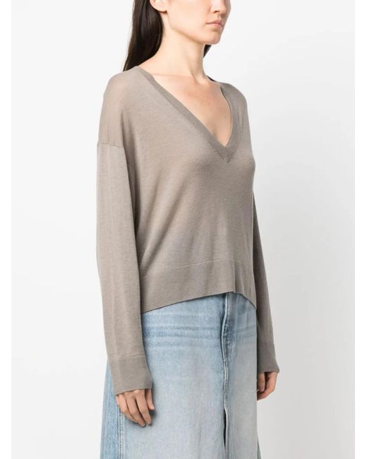 IRO Brown Fine-Knit V-Neck Jumper