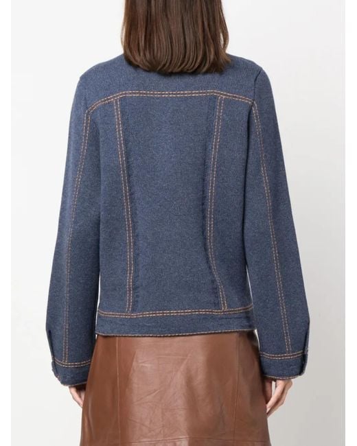 Barrie Blue Contrast-Stitching Denim-Effect Jacket