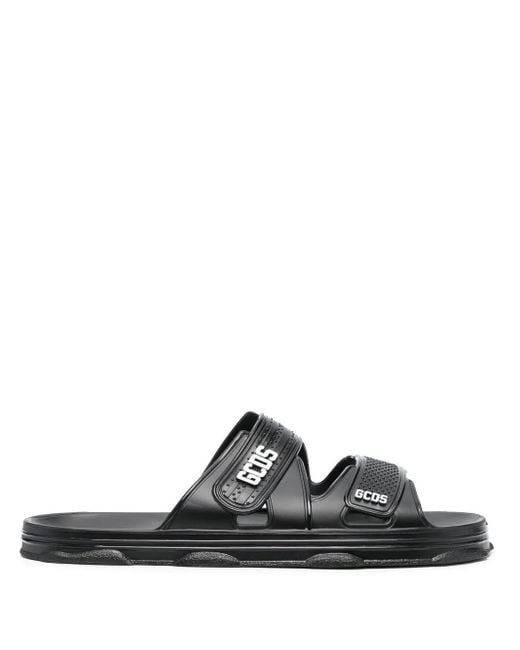 Gcds Black Logo-Detail Open-Toe Slides for men