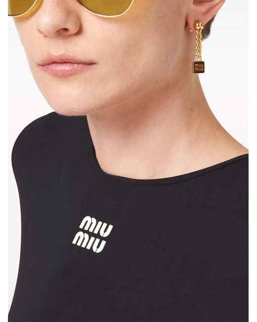 Miu Miu Black Logo-Print Short-Sleeve Minidress