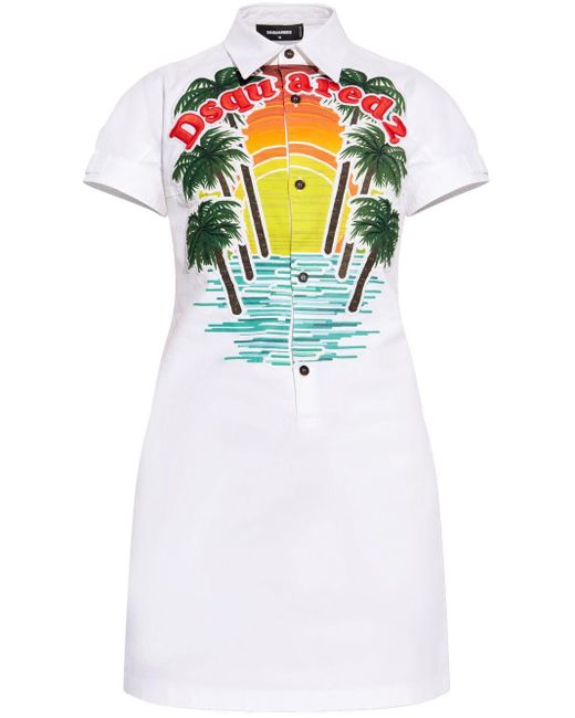 DSquared² White Sunset Logo-embroidered Shirt Dress
