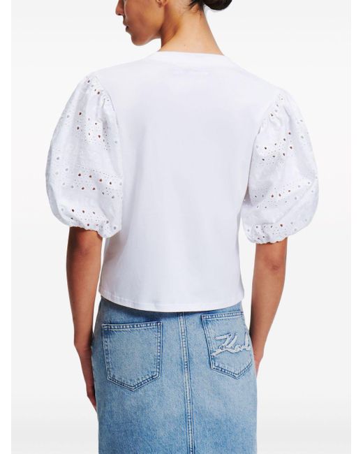 Karl Lagerfeld White Broderie-anglaise Cotton T-shirt