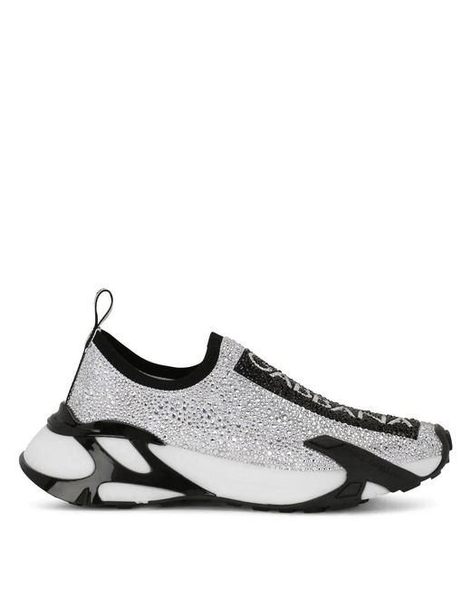 Dolce & Gabbana White Fast Sneakers With Fusible Rhinestones