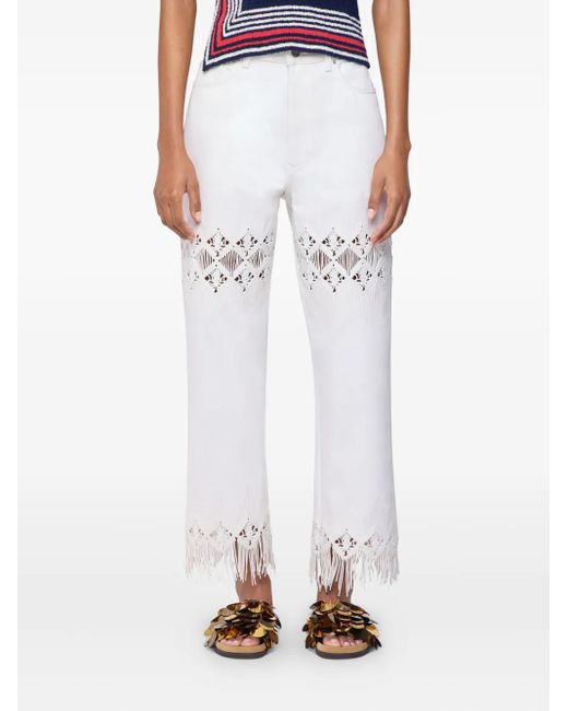 Rabanne White Embroidered Fringed Trousers