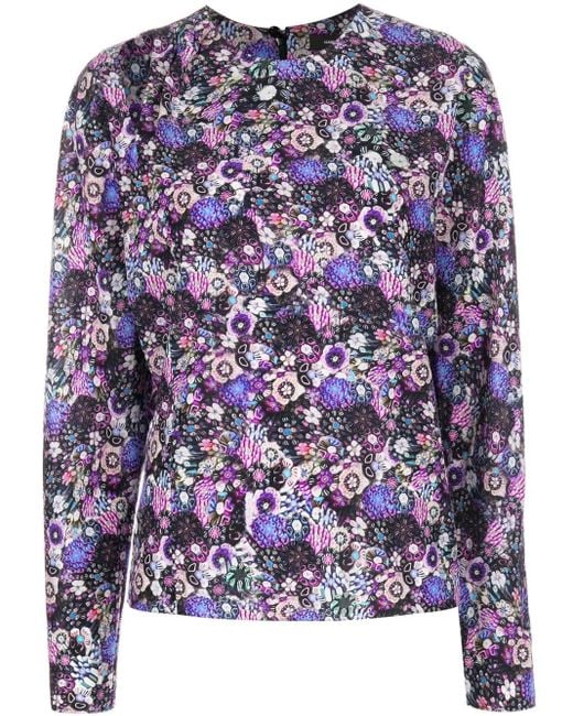 Isabel Marant Purple Floral-Print Stretch-Silk Blouse