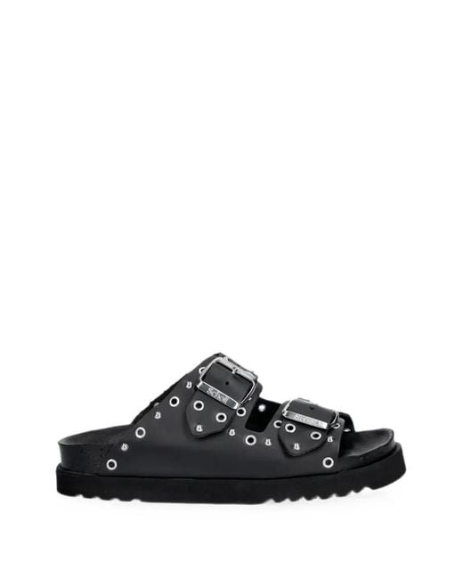 Scholl Black Beatriz Ring Eyelet-Embellished Studded Slides