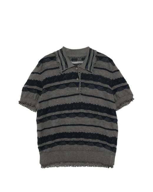 JNBY Black Ruffle-Trim Striped Polo Top