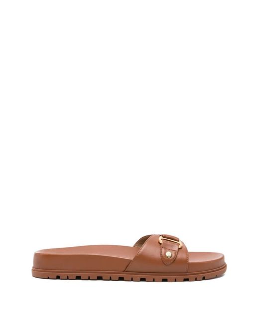 Ralph Lauren Brown Tasha Buckle-Detail Sandals