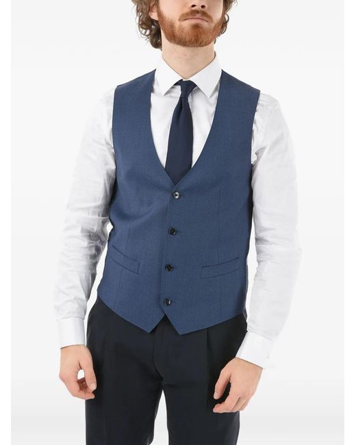 Corneliani Blue Single-Breasted Logo-Print Waistcoat for men