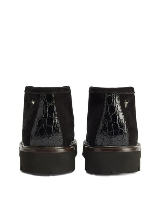 Giuseppe Zanotti Black Crocodile-Effect Suede Lace-Up Shoes for men