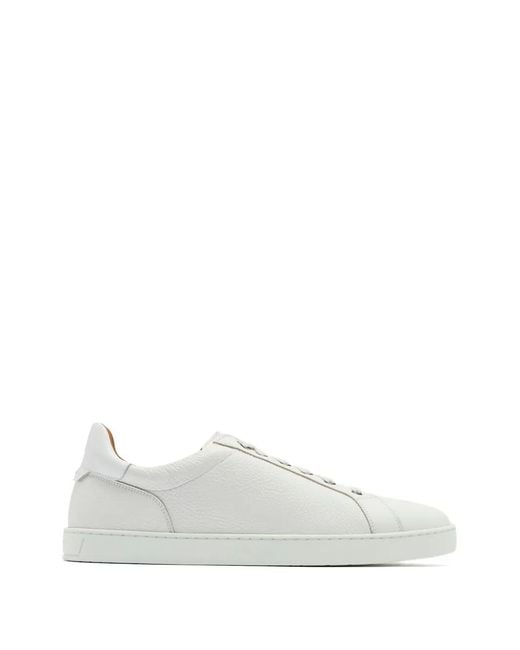 Magnanni Shoes White Pebbled-Leather Elastic-Lace Sneakers for men