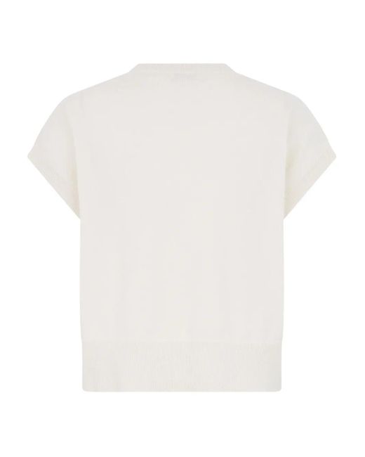 Peserico White Diamond-Pattern Short-Sleeve Top