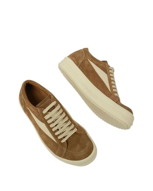 Rick Owens Brown Panelled Lace-Up Sneakers