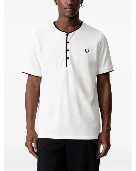 Fred Perry White Logo-Embroidered Henley T-Shirt for men