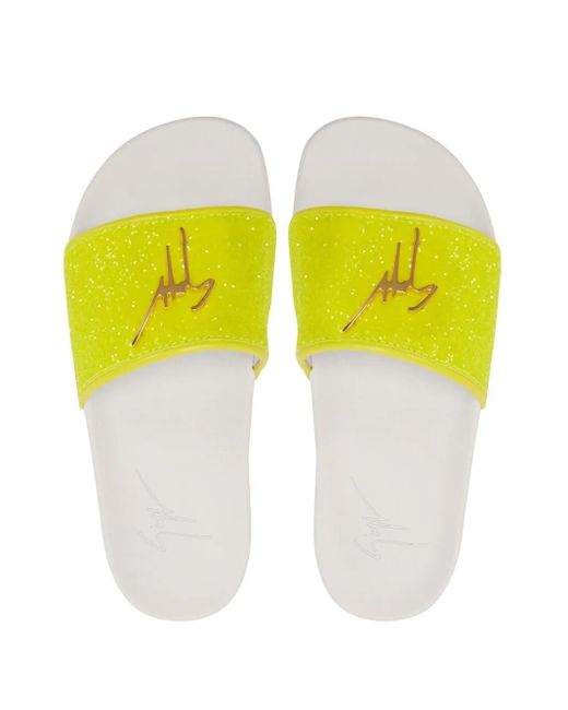 Giuseppe Zanotti Yellow Brett Glitter Slides