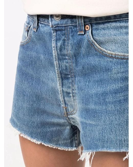 Re/done Blue Raw Cut Denim Shorts