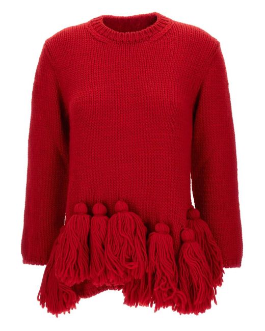Comme des Garçons Red Tassel-Detail Fringed Sweater