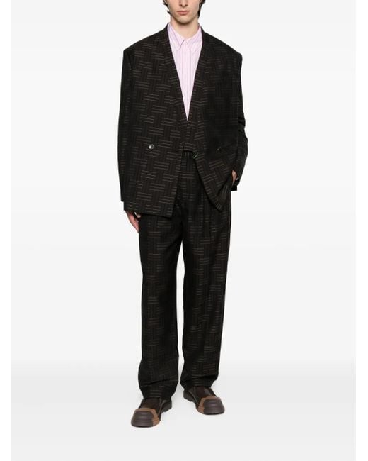 KENZO Black Double-Breasted Patterned Blazer for men