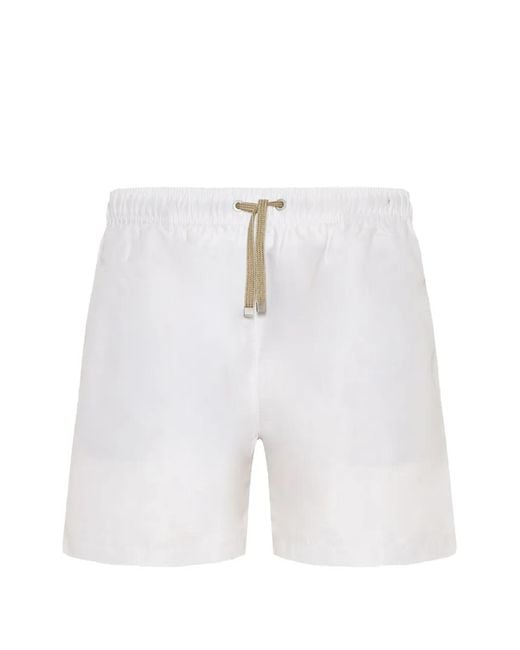 Benibeca White Blanc Drawstring-Waist Logo-Embroidered Swim Shorts for men