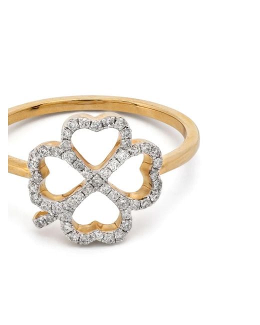 Yvonne Léon Metallic 18Kt Bague Fil Trèfle Diamonds Ring