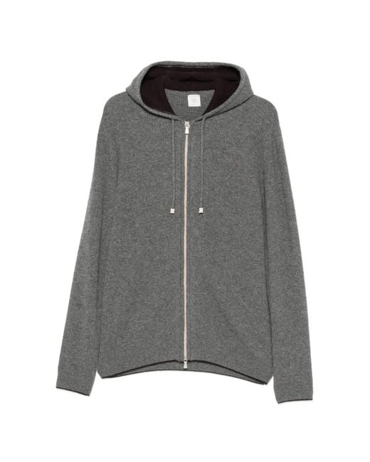 Eleventy Gray Zip-Up Cashmere Hood Cardigan for men