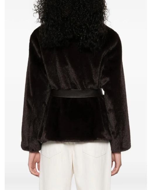 Vanessa Bruno Black Belted Faux-Fur Jacket