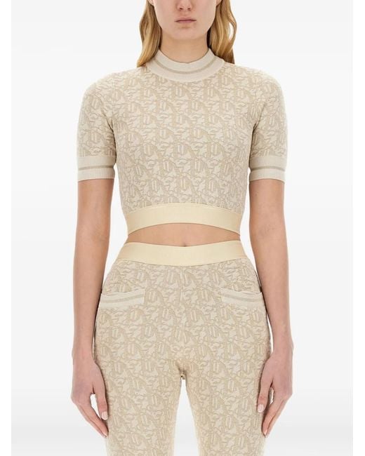 Palm Angels Natural Monogram-Jacquard Knitted Crop Top