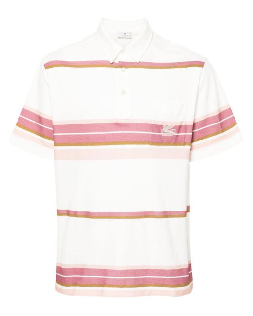 Etro Pink Pegaso-motif Cotton Polo Shirt for men