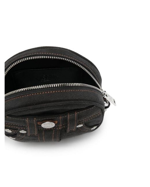 Moschino Jeans Black Decorative Stitching Denim Shoulder Bag
