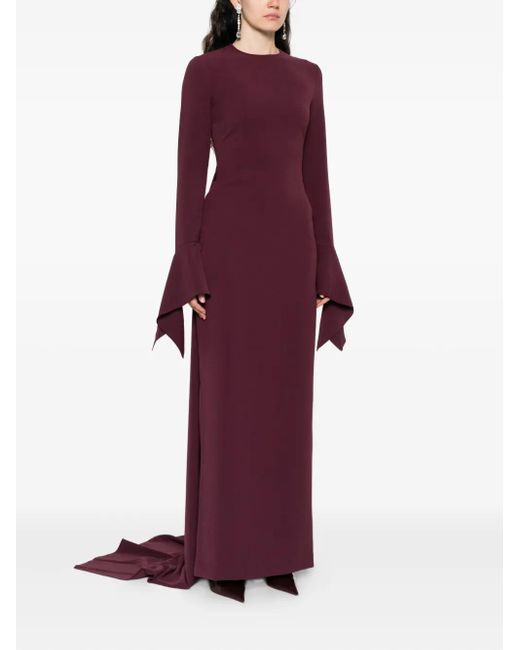 Solace London Purple The Blake Flared-Sleeve Maxi Dress
