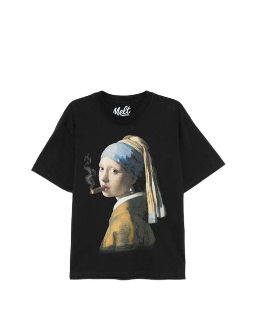Melt Black Graphic-Print Round Neck T-Shirt for men