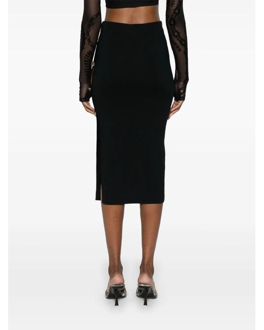 Versace Jeans Couture Black Decorative-Button Midi Skirt