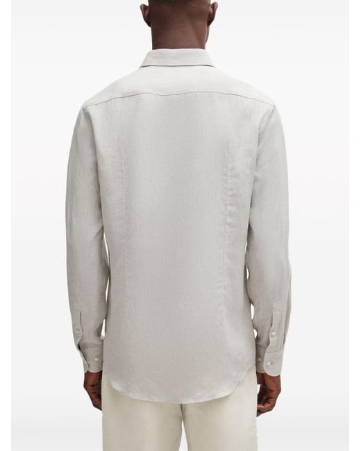 Boss White Spread-collar Linen Shirt for men