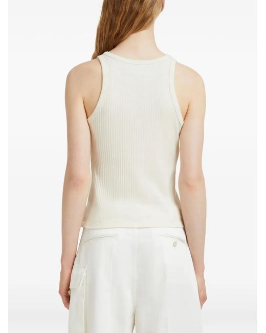 Marni Natural Logo Embroidered Ribbed Tank Top