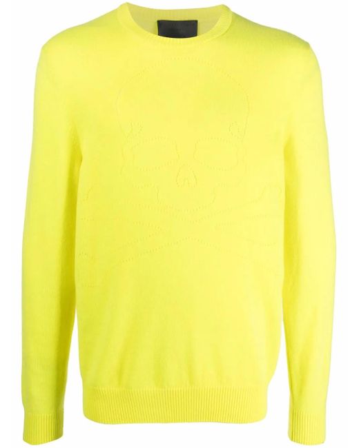 Philipp Plein Yellow Skull Pointelle-Knit Cashmere Jumper for men