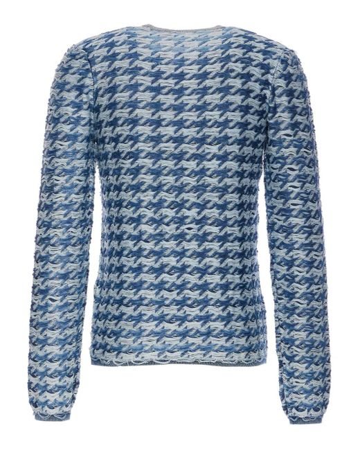 DIESEL Blue Houndstooth Crew-Neck Sweater for men